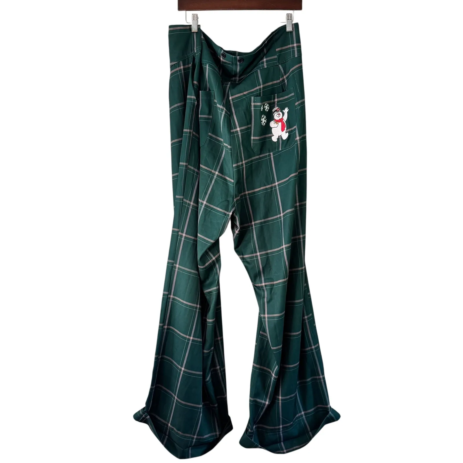 Unique Vintage x Frosty the Snowman Plaid Flare Pants 5X‎ Green Pink - Image 8
