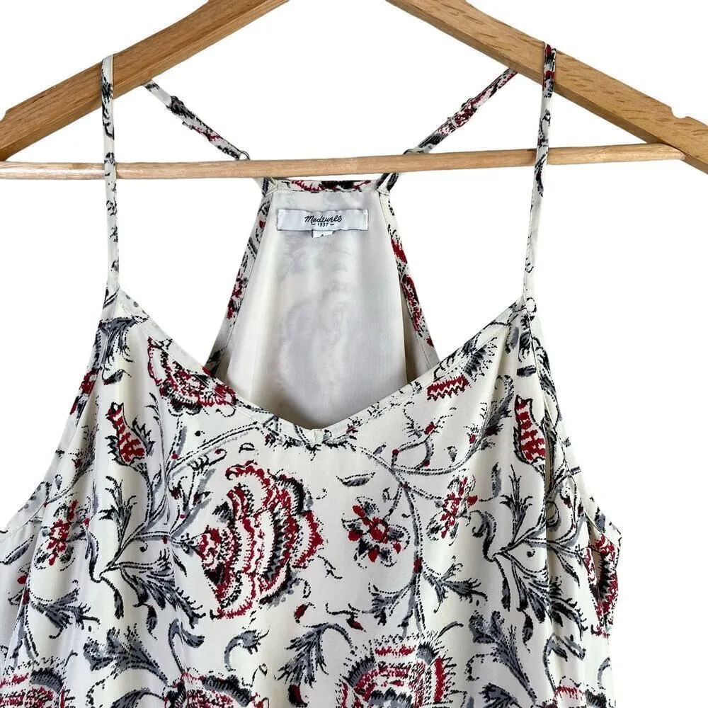 Madewell 100% Silk Floral Dress Waist‎ Tie with Pockets Cream Gray Red, Size 4 - Image 6