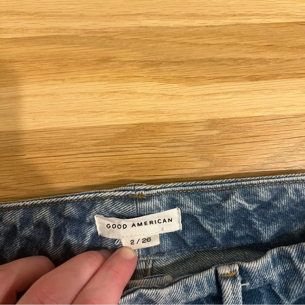 Good American Good Classic High Waist Raw Hem Jeans Blue 754 - Image 6