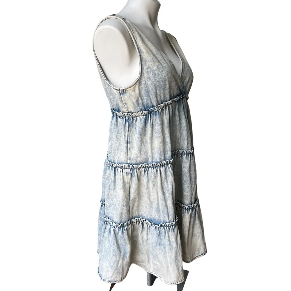 Entro Acid Washed Sleeveless Tiered Babydoll Denim Dress - Image 8