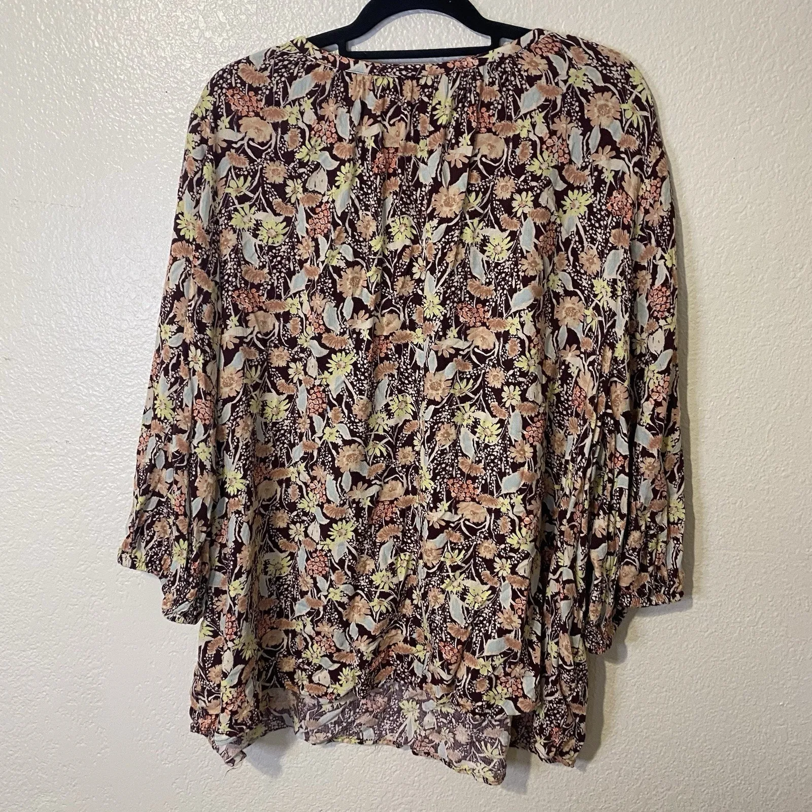AVA & VIV Top Size 3X Multicolor Floral V Neck 100% Rayon 3/4 Sleeve Blouse - Image 5