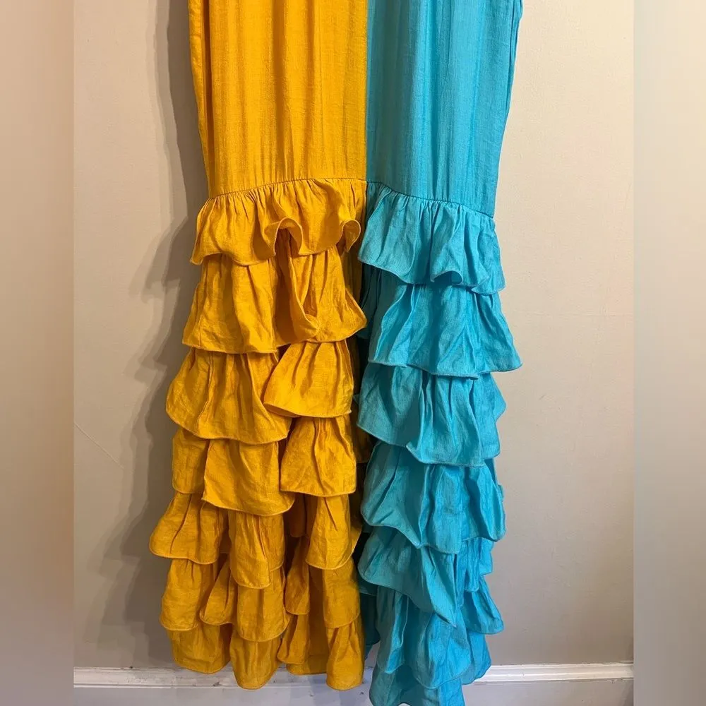 Vibrant Colorblock Ruffle Maxi Dress NWT Resort Wedding Guest Gown Small - Image 5