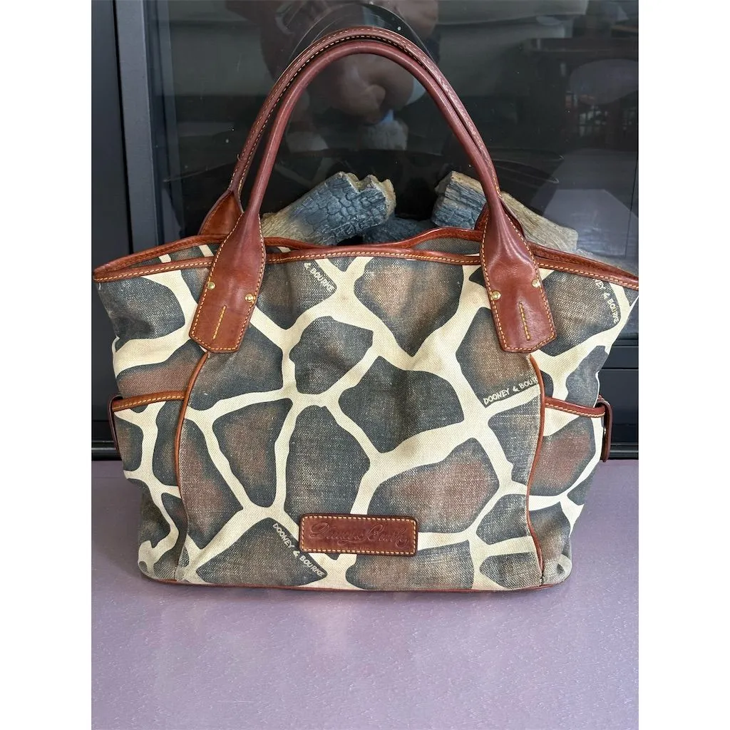 Dooney &‎ Bourke Vintage Giraffe Print Canvas Shoulder Bag Brown Women's - Image 2