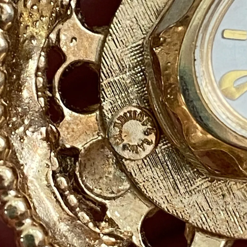 Vintage Caravellle Pendant Watch Double Sided Ornate Cabochon 24” Necklace WORKS - Image 14