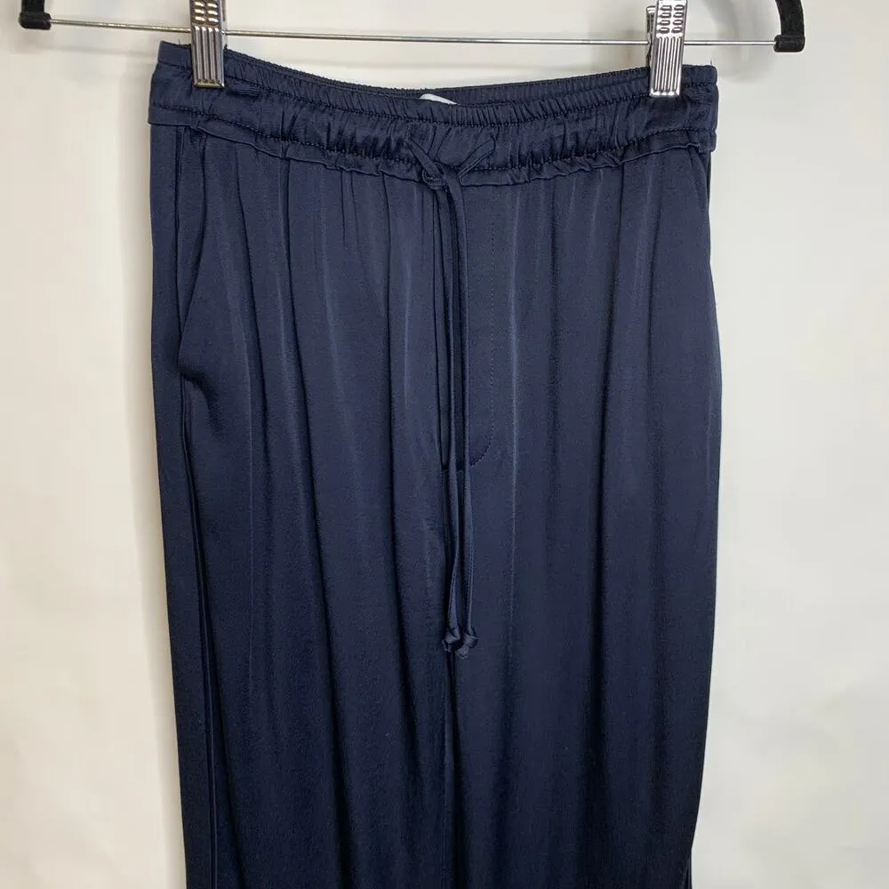 ZARA  Blue Satin Elastic Waist Pants Drawstring Pockets Sz Small - Image 5