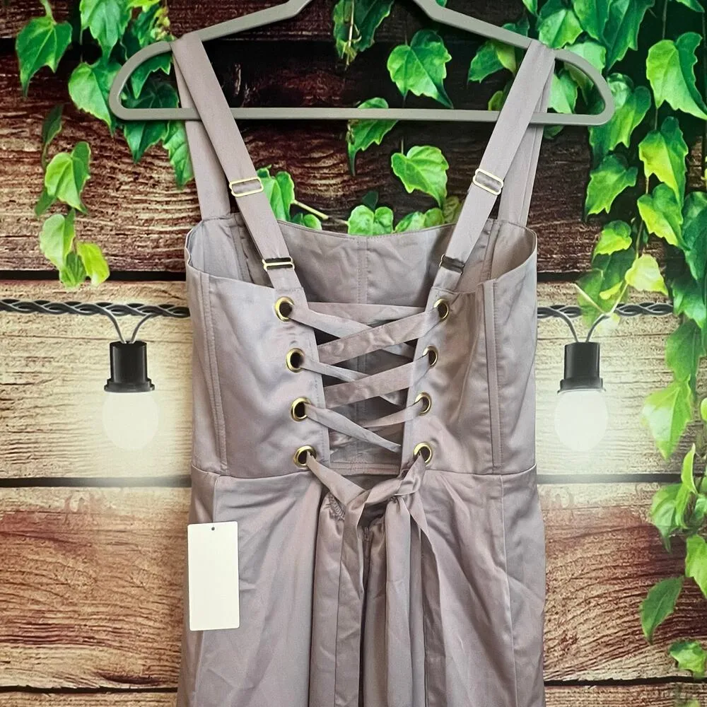 Show Me Your Mumu Clarissa Corset Dress Maxi Dusty Purple Luxe Satin Medium - Image 9