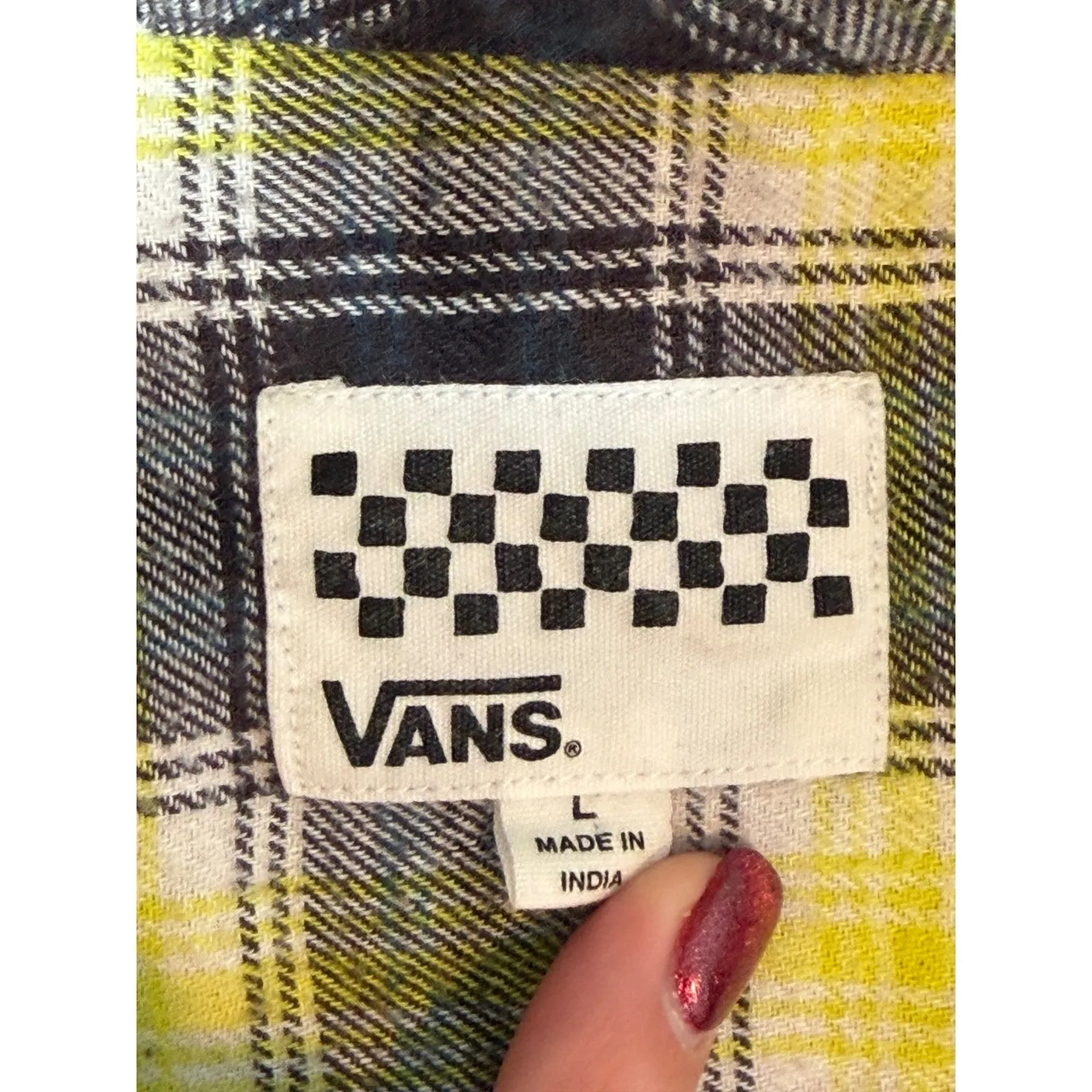 VANS Women's Plaid Flannel Shirt Long Sleeve Button Up Yellow Black LG‎ - Image 5