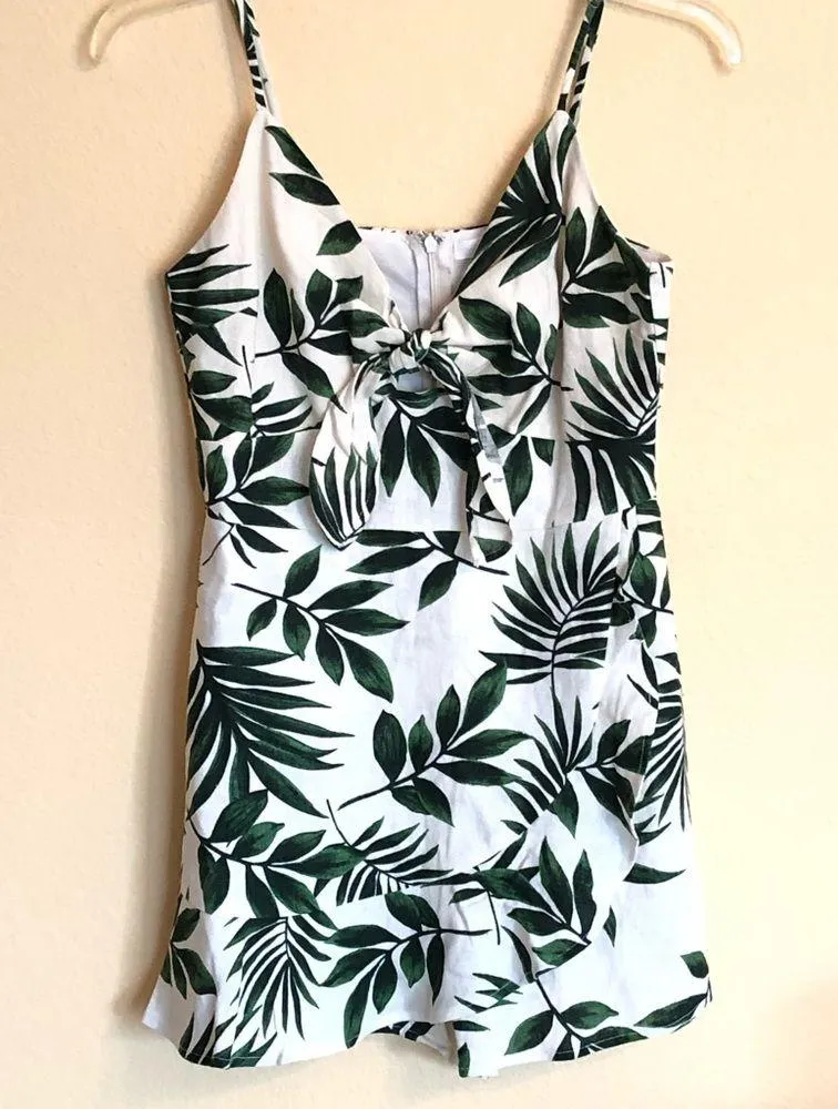 NEW LUSH Linen Blend Leaf Print Romper S - Image 2