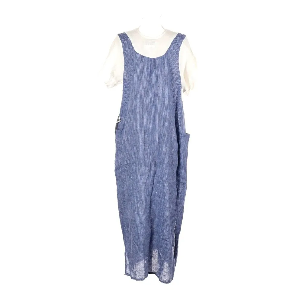 NWT Flax by Jeanne Engelhart Layered Apron Shift in Blue Stripe Linen Dress S - Image 2