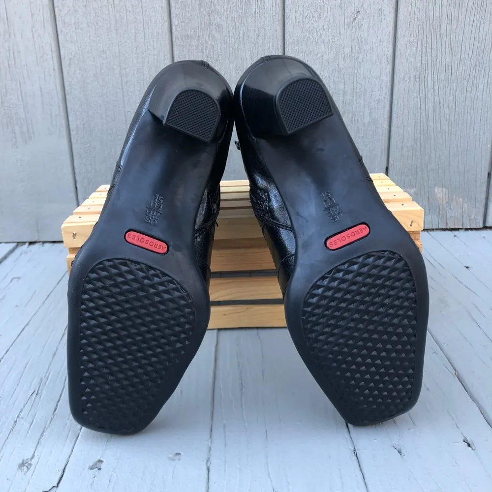 NWOT Black Apostrophe Patchwork Patent Leather Heeled Boots Booties - Image 8