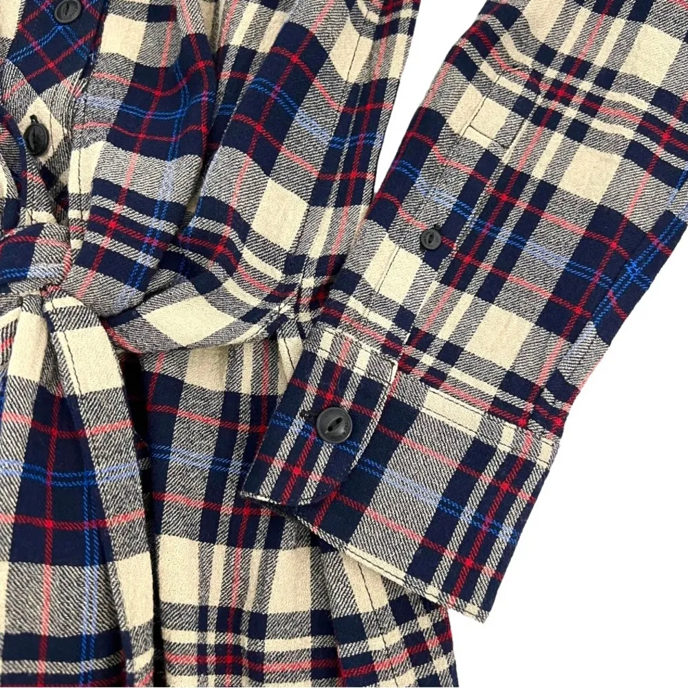 rag & bone Falicia Plaid Tie Waist Shirt Dress Long Sleeve Navy Red Cream Size S - Image 8