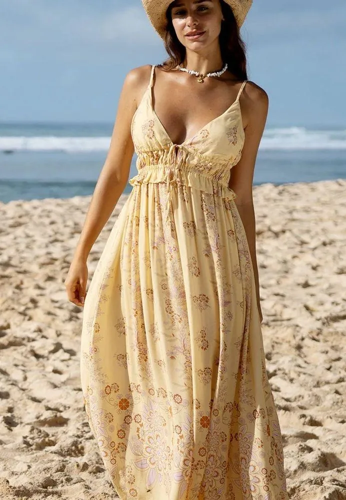 BERLOOK Yellow Sleeveless Tie Beach Dress Size M - Image 4