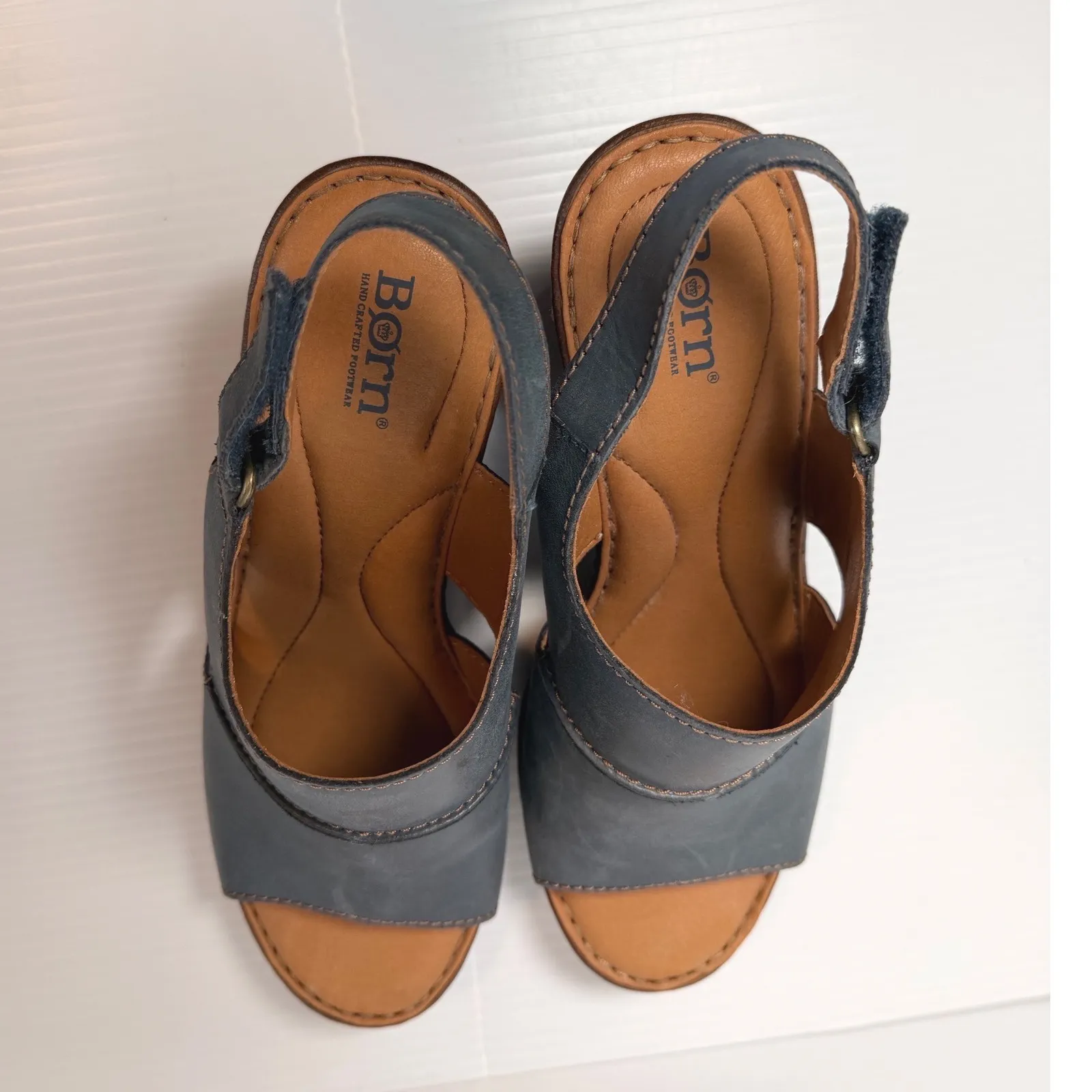 BORN Wekiva shoes Blue Leather Slingback Wedge Sandals Women Size 10M - Image 3
