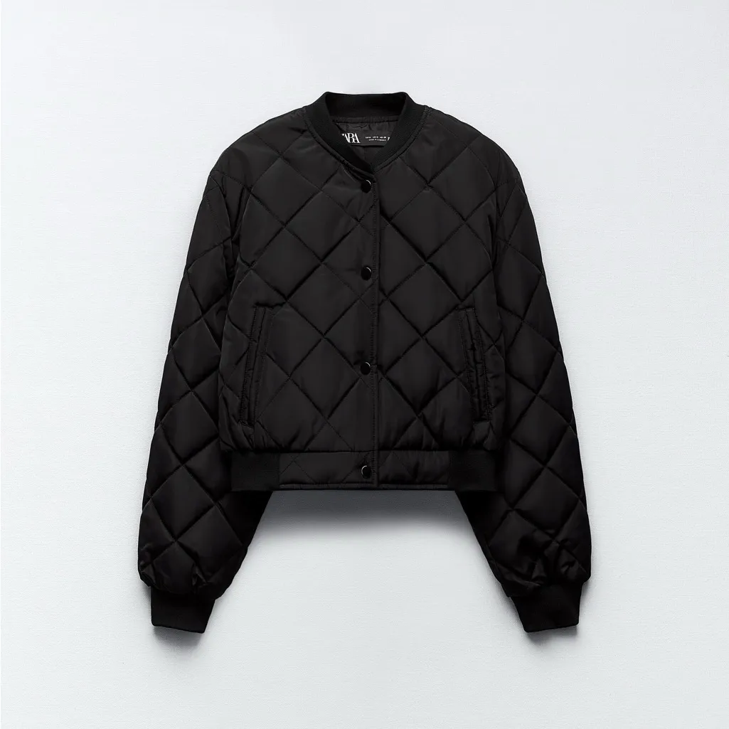 Zara Black Quilted Bomber Jacket - Image 2