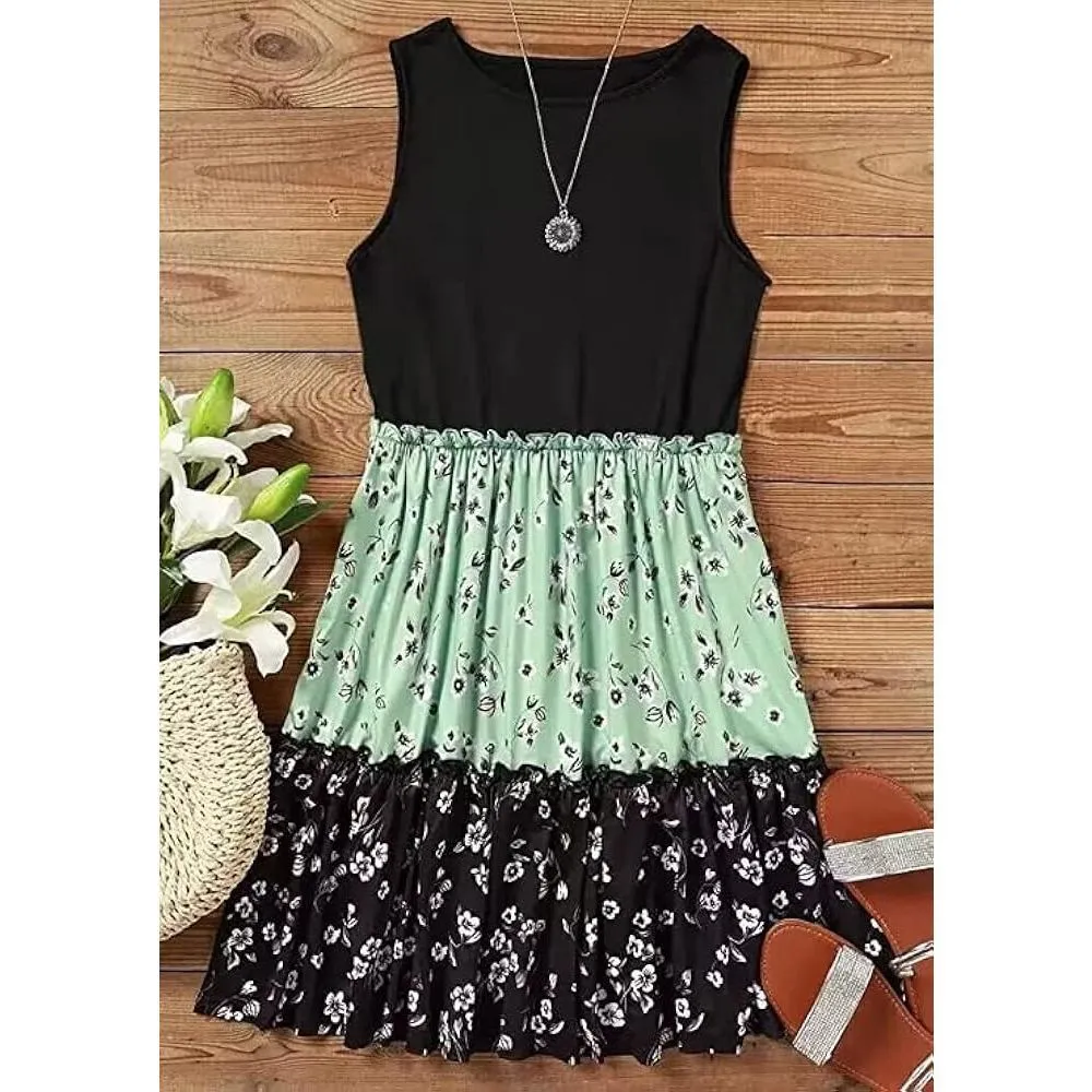 New Fashion Tiered Sleeveless Mint Green and Black Dress Large New - Image 2