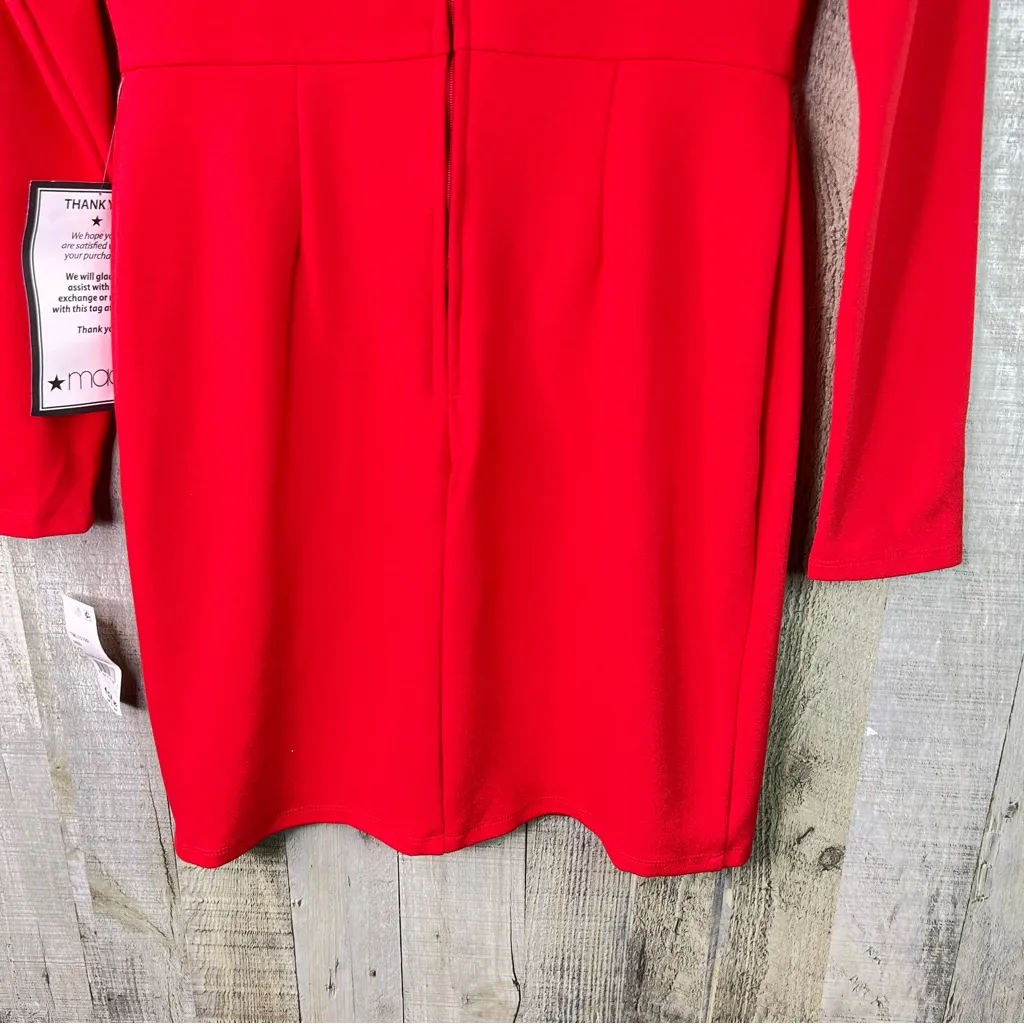 Crystal Dolls Size 9 Red Long Sleeve V-Neck Front & Back Mini Dress Back Zipper - Image 4