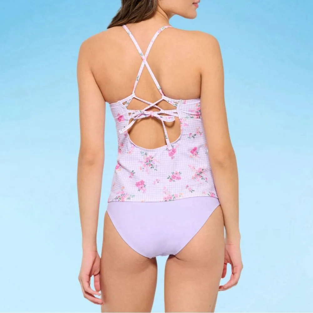 Decree Textured Floral Tankini Swimsuit Top Juniors Size X-large XL Purple Pink - Image 3