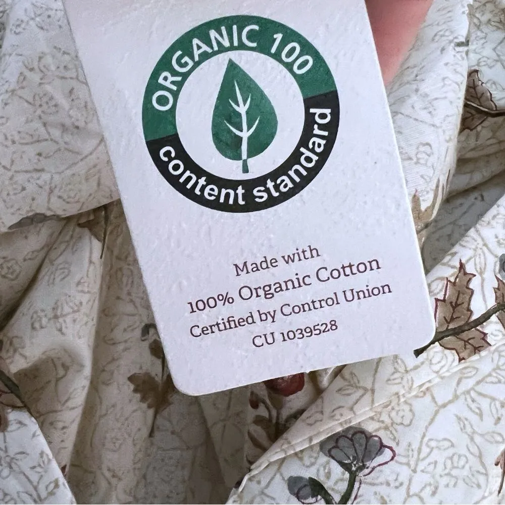 KHASTO ORGANIC COTTON Midi Dress Floral Button Up Belted Size L NWT Tan Size L - Image 7