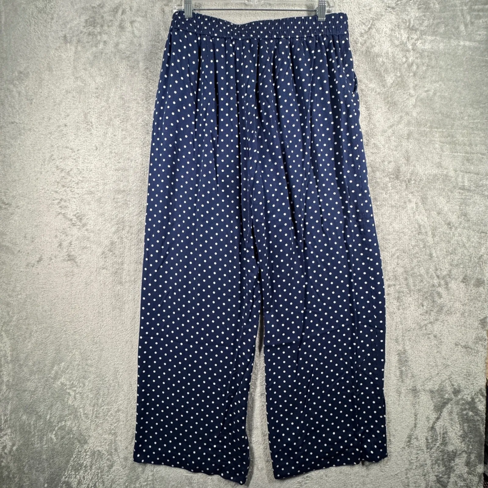 Talbots Pants Large Blue White Polka Dot Pull On‎ Preppy Classic Workwear Chic - Image 3