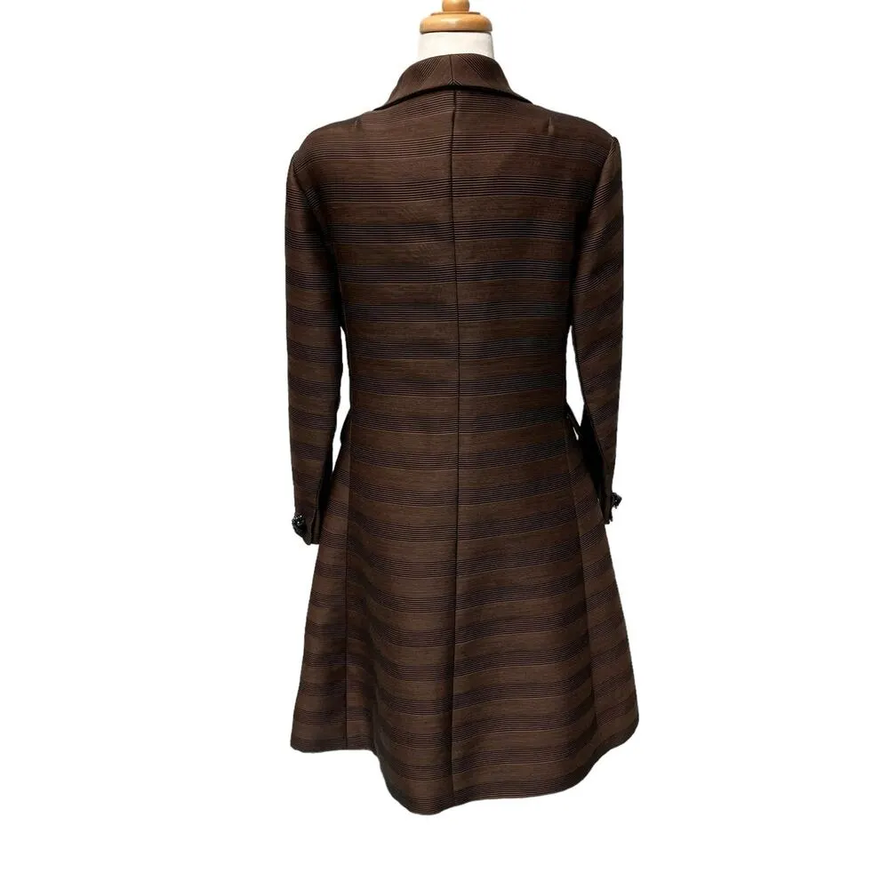 VTG 60’s Dress Coat Moe Nathan Sz S/M Brown Striped Zip Midi Long Sleeve Classic - Image 6