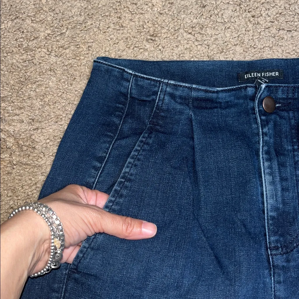 Eileen Fisher Organic Cotton Denim Jean Barrel Tapered Ankle‎ Pant Indigo Blue 0 - Image 5