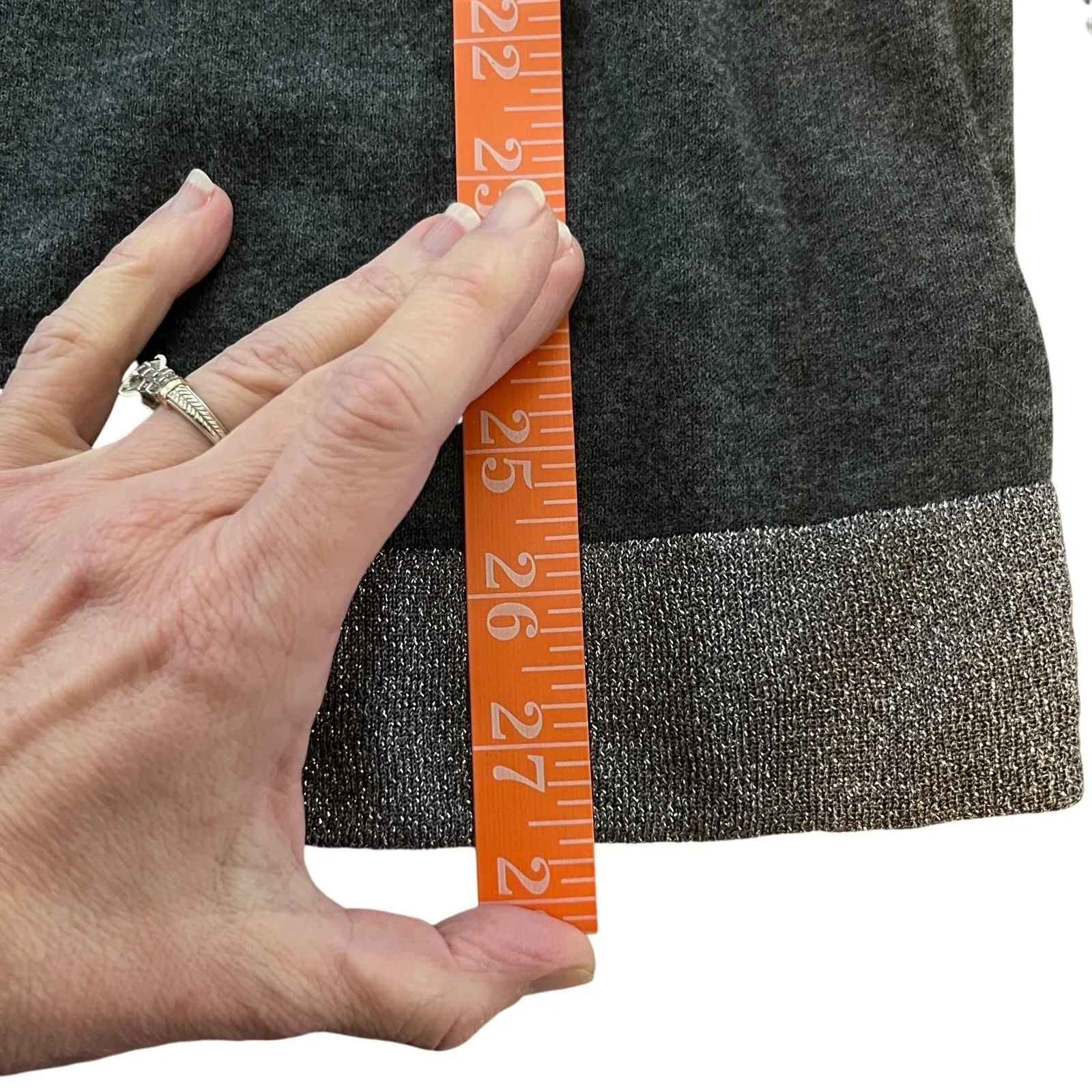 Liz Claiborne XL Gray Sparkle Sweater Silver Trim‎ Y2K Classic Minimalist Chic - Image 11