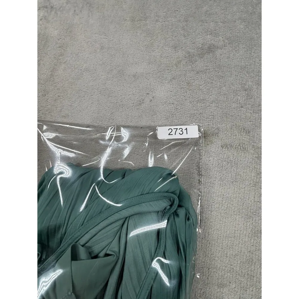 Soma Crinkle Satin Pleated Tie Midi Bra Dress Women's Large Green Ruffle Trim - Image 12