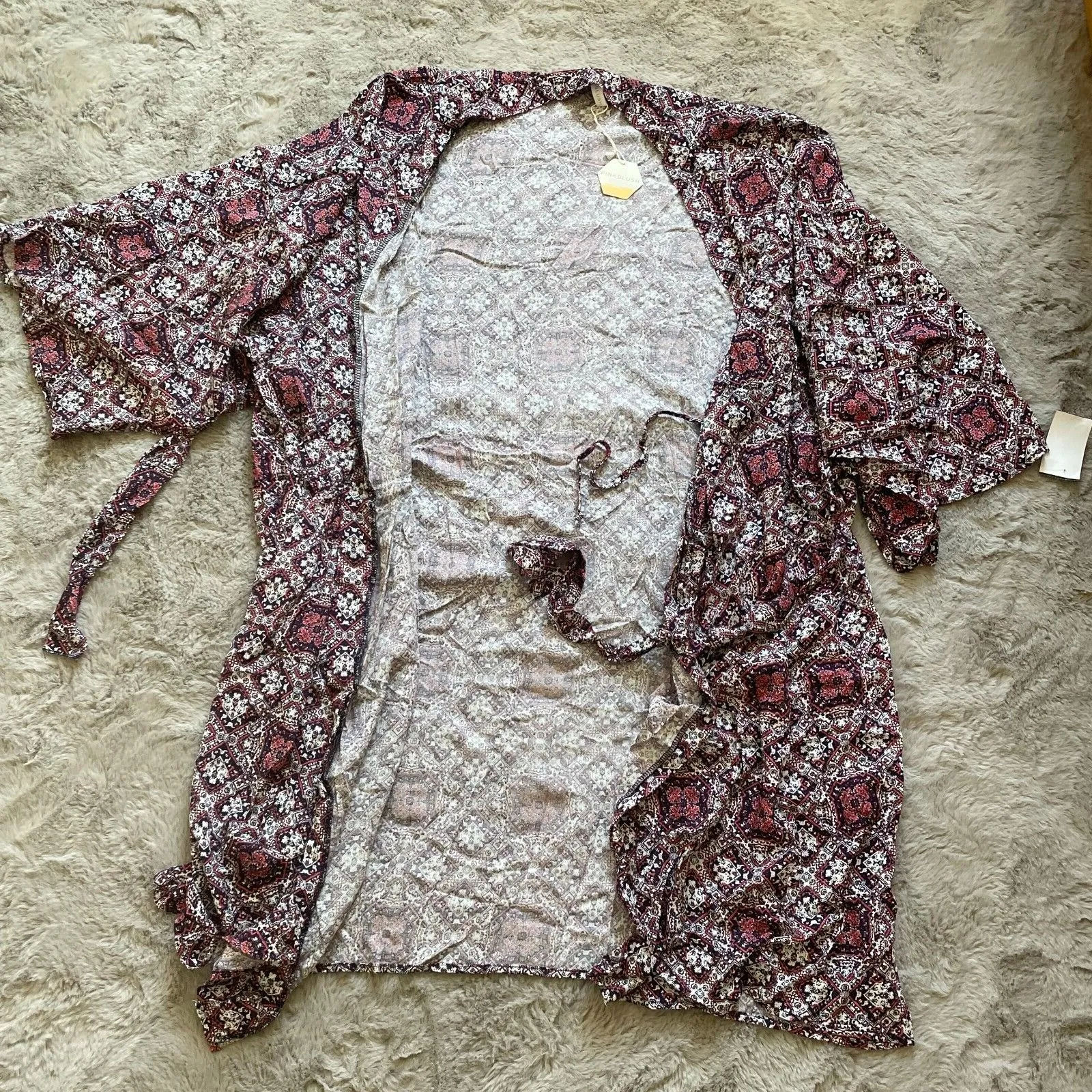 NWT PinkBlush Women's Paisley‎ Kimono Cardigan XL Long Sleeve Tie Waist Boho - Image 3