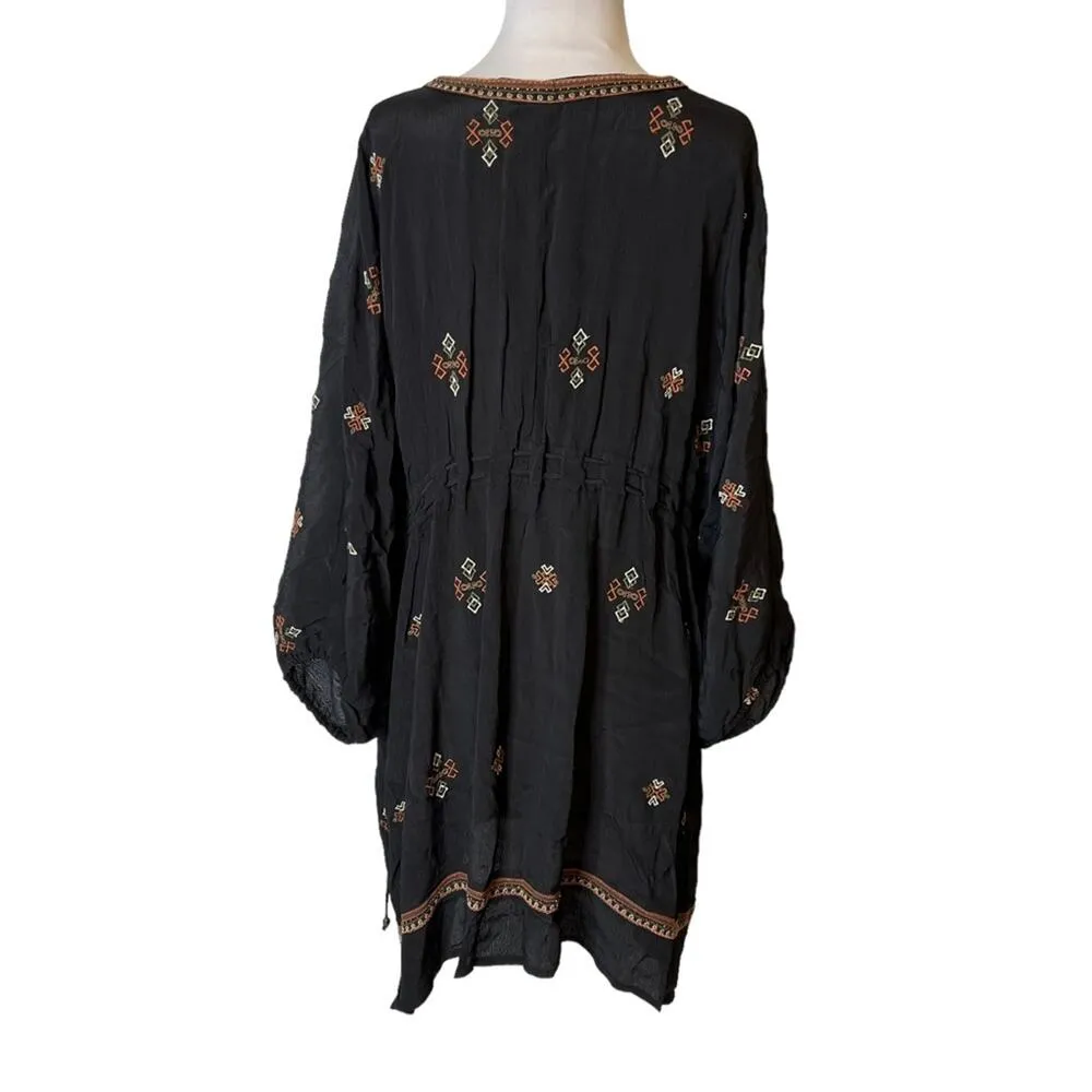 Twelfth street Cynthia Vincent embroidered drawstring kaftan dress boho sz M Black Size M - Image 6