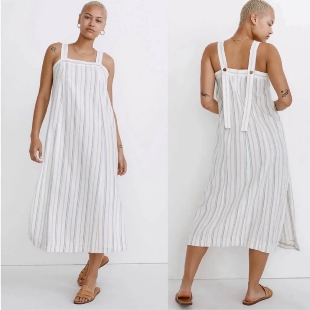 Madewell Linen-Cotton Princess-Seamed Midi Dress in Stripe Desert Dune Medium - Image 2