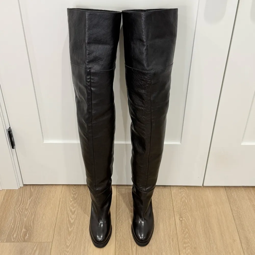 New Isabel Marant Lurna Over The Knee Boots 7/37 Black Leather New Years Party - Image 4