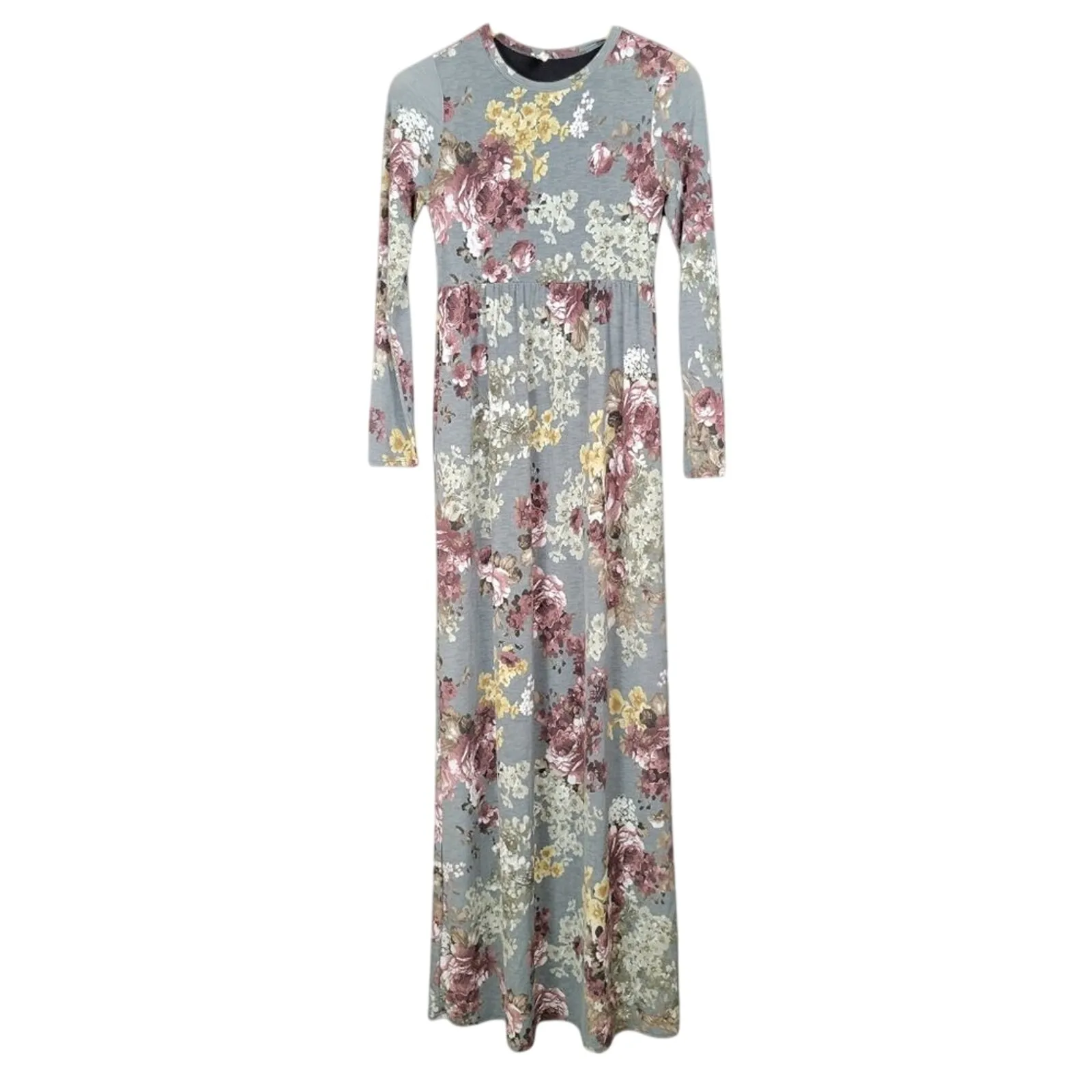 Bellamie Gray Floral‎ Print Long Sleeve Maxi Dress Women's S - Image 2