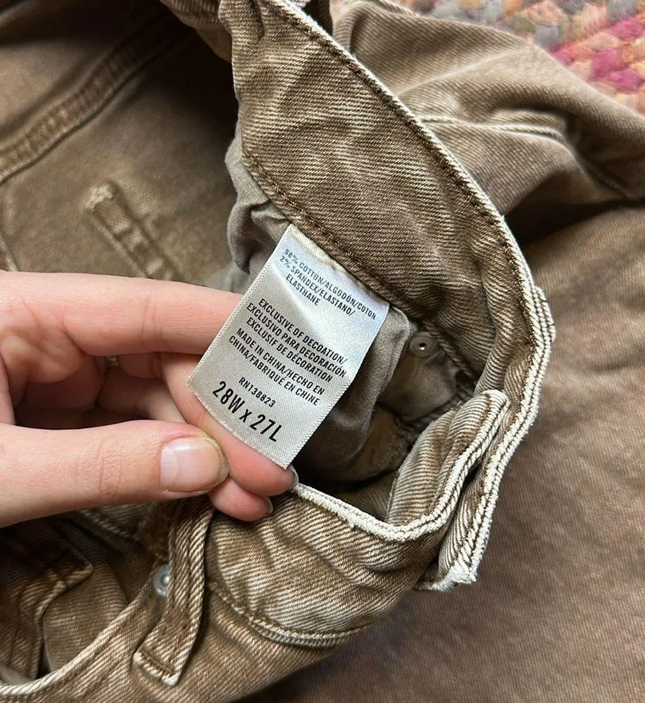 CLEO + WOLF BROWN RIPPED KNEE DENIM STRETCH JEANS HIGH RISE STRAIGHT Size 28 - Image 3