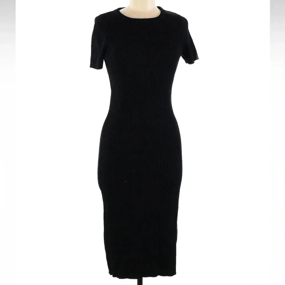 Donna Karan Black Ribbed Bodycon Sweater Midi Dress Women’s Size Medium M - Image 3