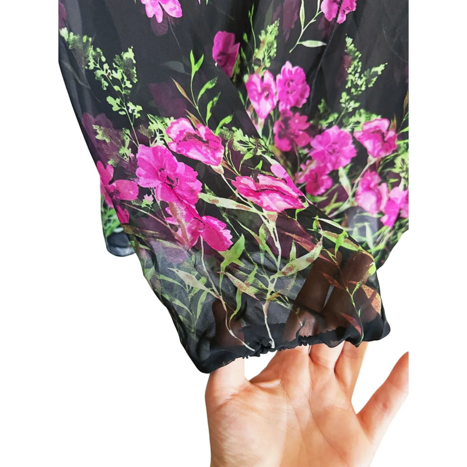 Dennis Basso Dark Fairy Floral Cold Shoulder Blouse M Black Whimsigoth Romantic - Image 5