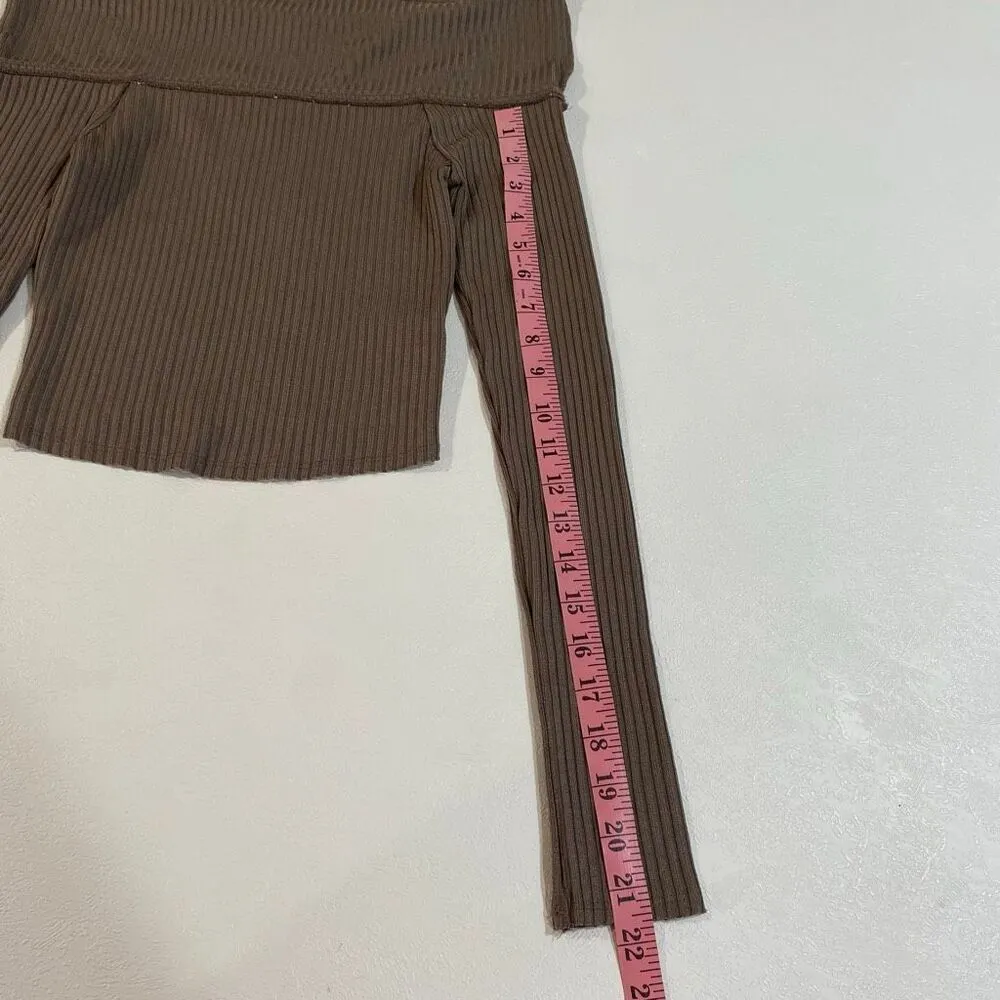 Wild Fable Ribbed Off Shoulder Top Brown XXS NWT Long Sleeve - Image 7
