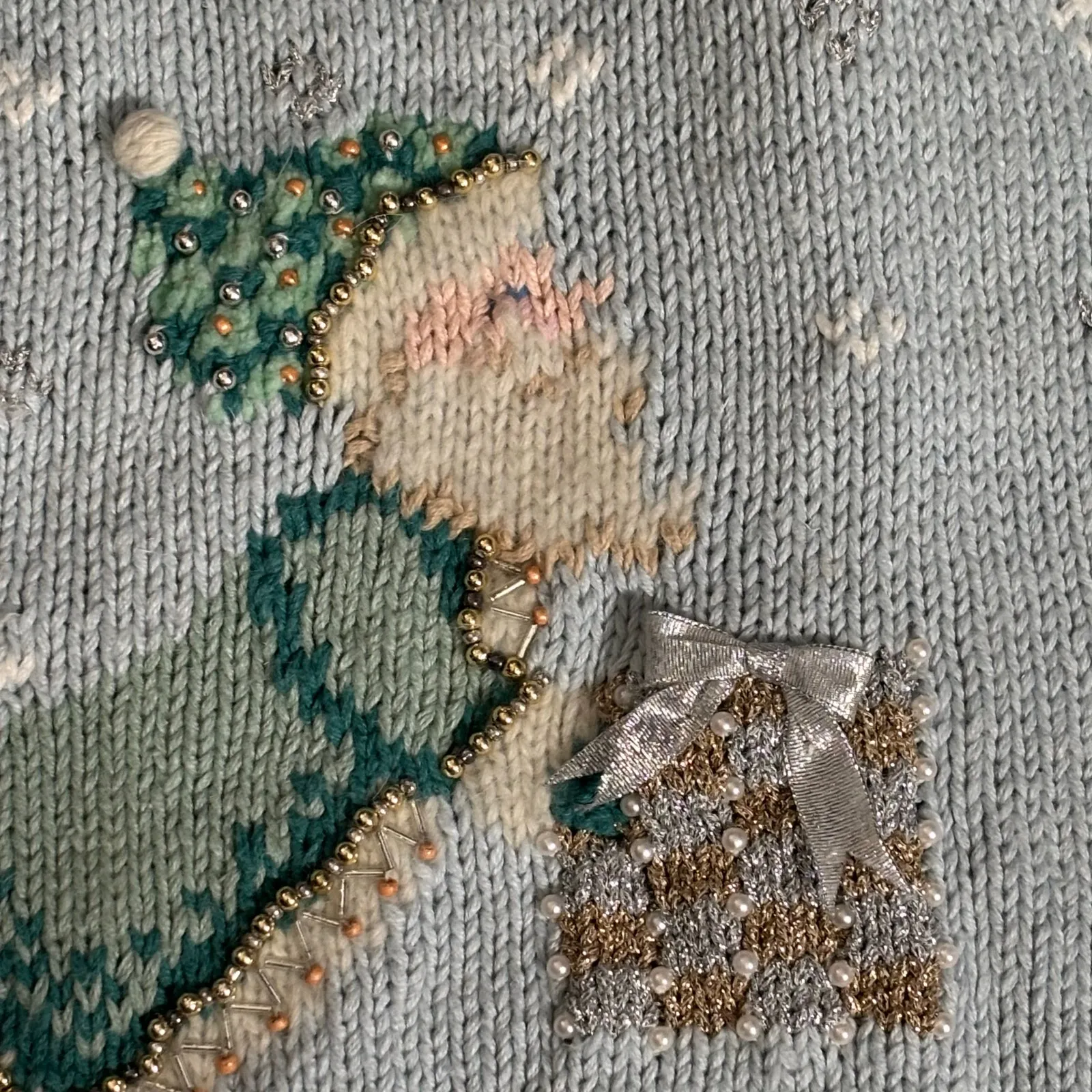 Vintage 90s Marisa Christina Beaded Christmas Cardigan Sweater Plus 2X Festive Blue - Image 14