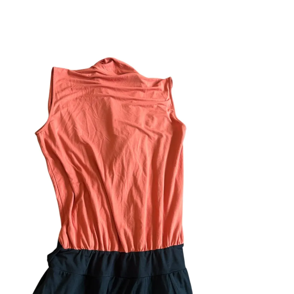 Les Lunes Colorblock Jumpsuit Sleeveless Wrap Front Belted Stretch Small Medium Orange - Image 7