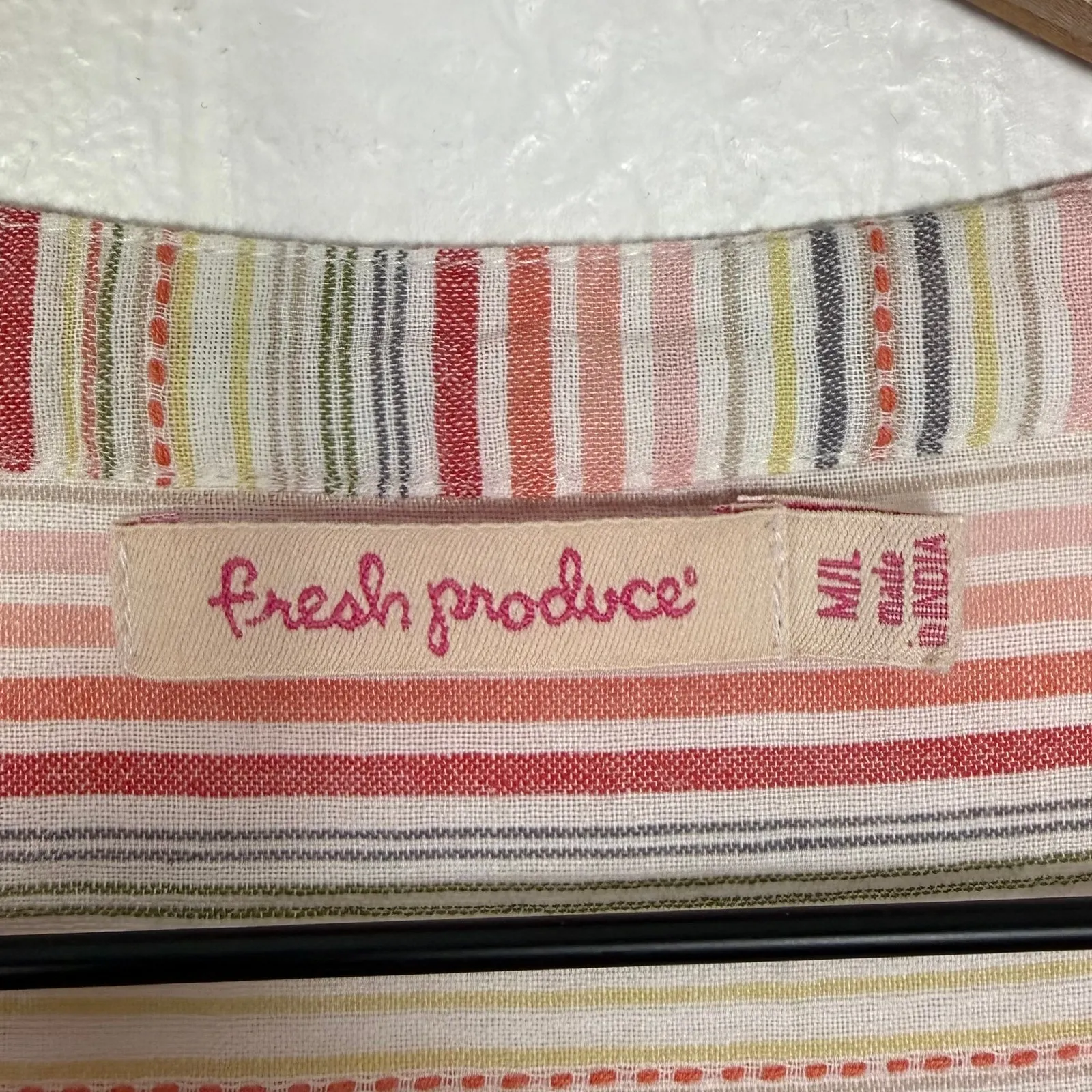 Fresh Produce Eva Tassel Tunic Top V-Neck Cotton Bright Coral Stripe Size M/L - Image 3