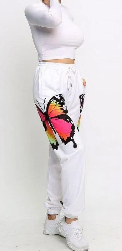 White Butterfly Sweatpants Size L - Image 4