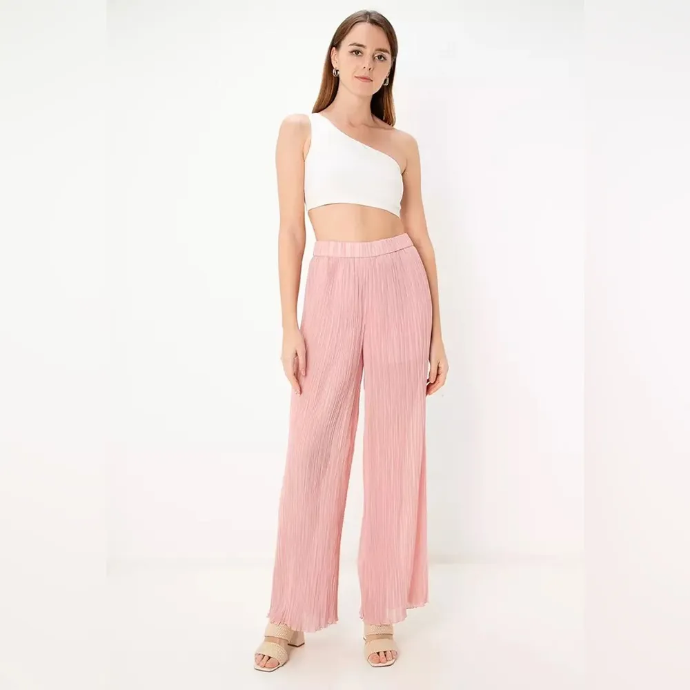 Zara Plissé Pleated Palazzo Flowy Wide Leg Pants‎ - Size M - Pink - NWT - Image 3
