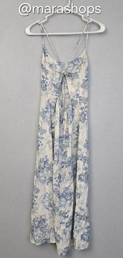 Reformation Sloane Blue Floral Spaghetti Strap Midi Crepe Dress - Image 6