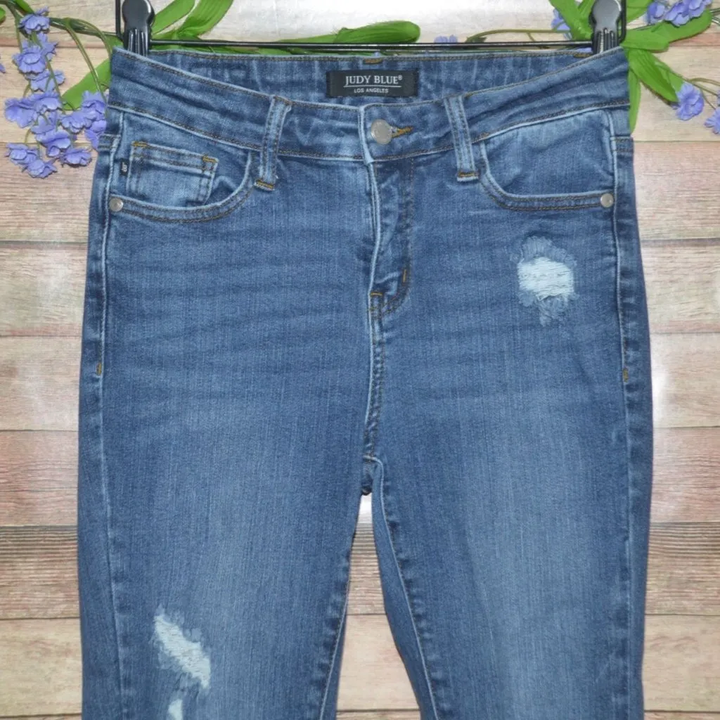 Judy Blue Skinny Jeans Ladies 3 26 Distressed Stretch Denim Pants Raw Cuffed Hem - Image 2