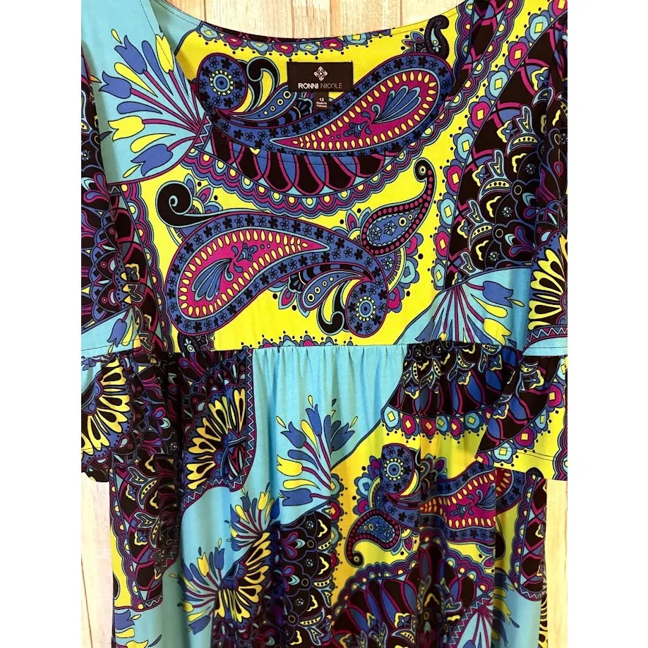 Ronnie Nicole Boho Paisley Print Dress Size 12 - Image 6