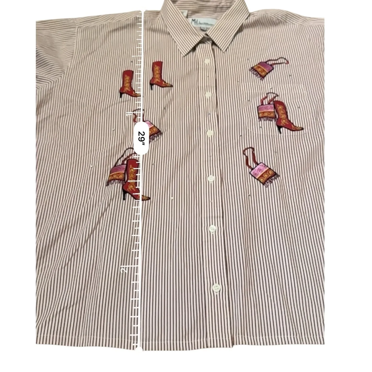 Mili Designs Vintage Western Shirt Size 2X Red Stripe Embroidered Boots - Image 10