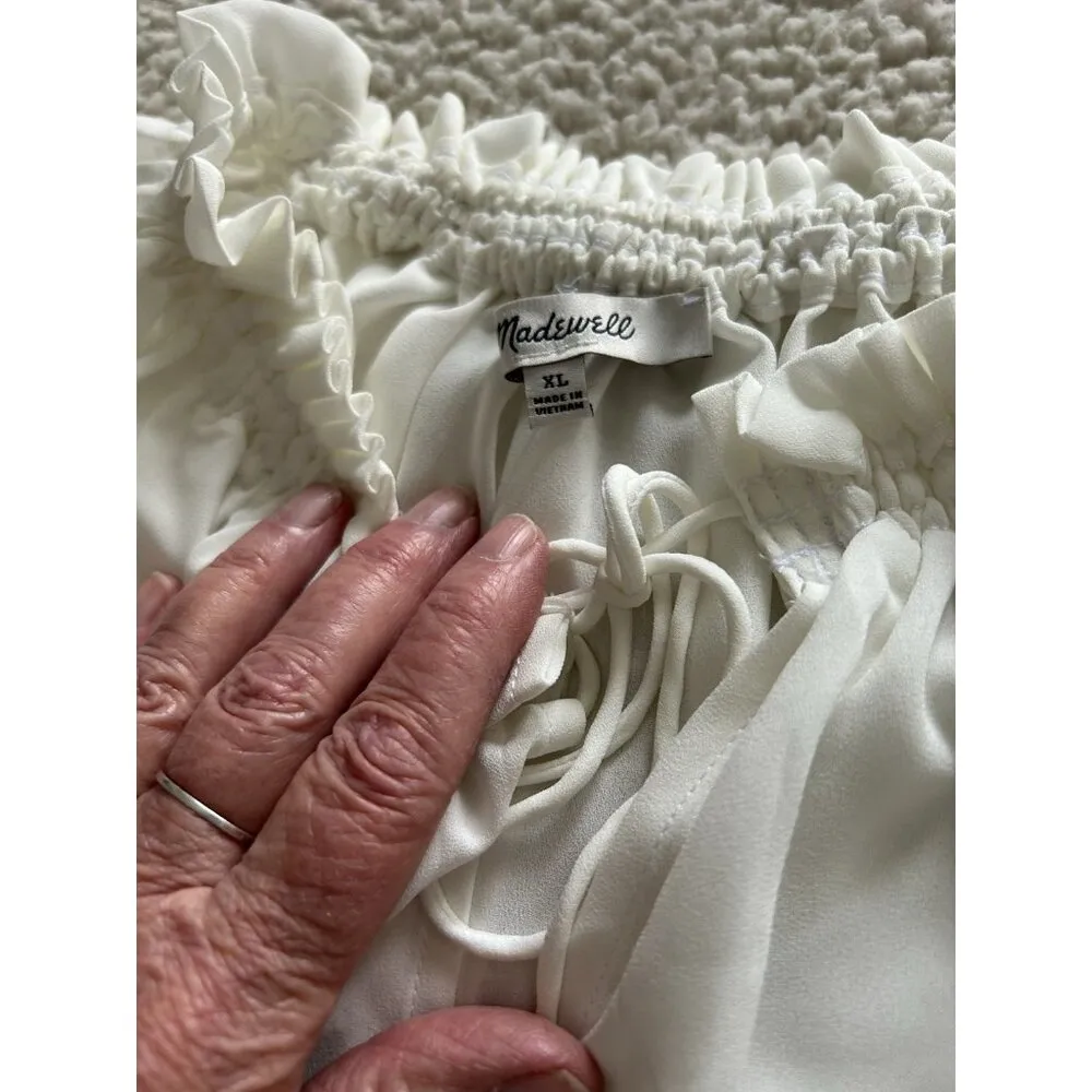 Madewell $98 Women's Nayla Boho Long Sleeve Tie Top, Winter White Size XL - Image 7