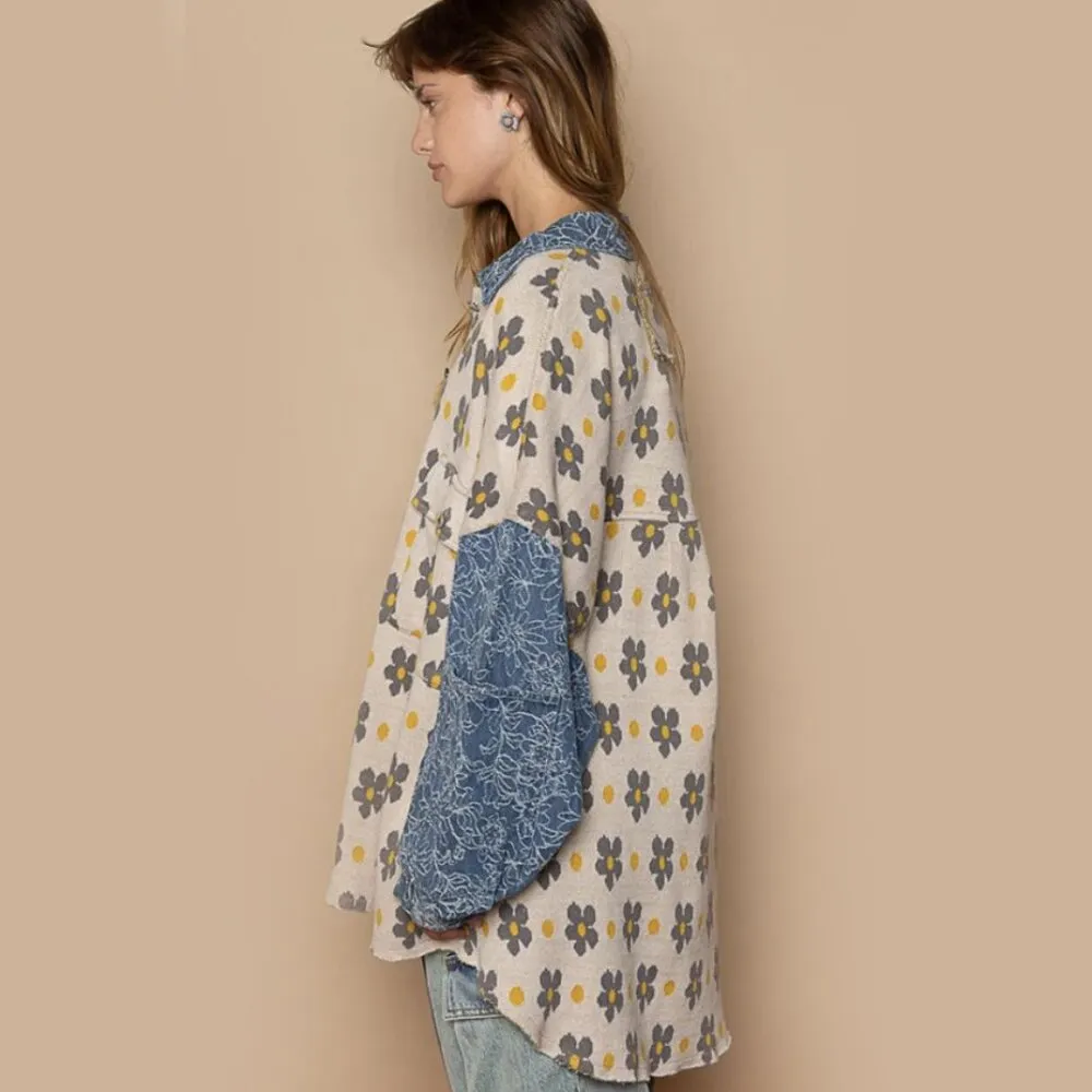 *NEW* POL Denim Floral Shacket - Image 2