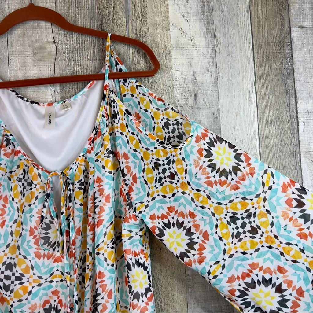 Tacera Size 3X Medallion Print Spaghetti Strap Cold Shoulder Long Sleeve Dress - Image 7