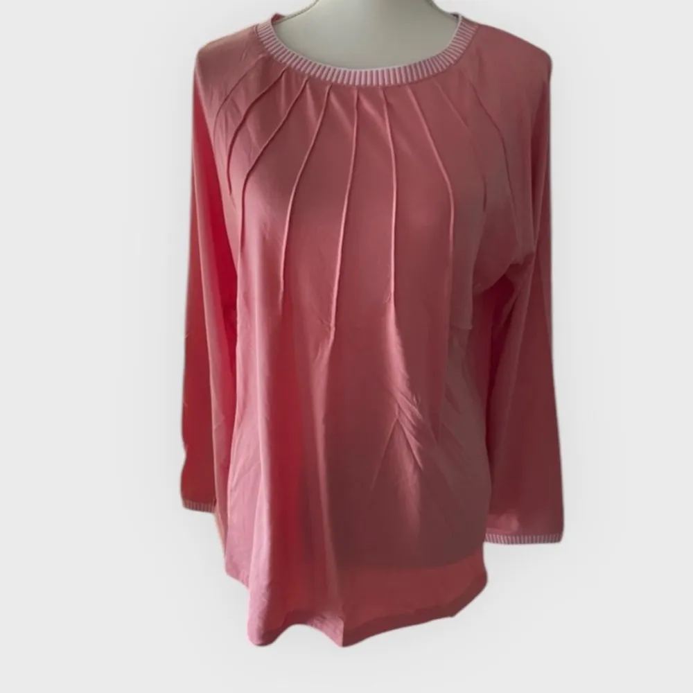 NWT Women MEROKEETY Pink Long Sleeve Pleated Round Neck Top - Image 3
