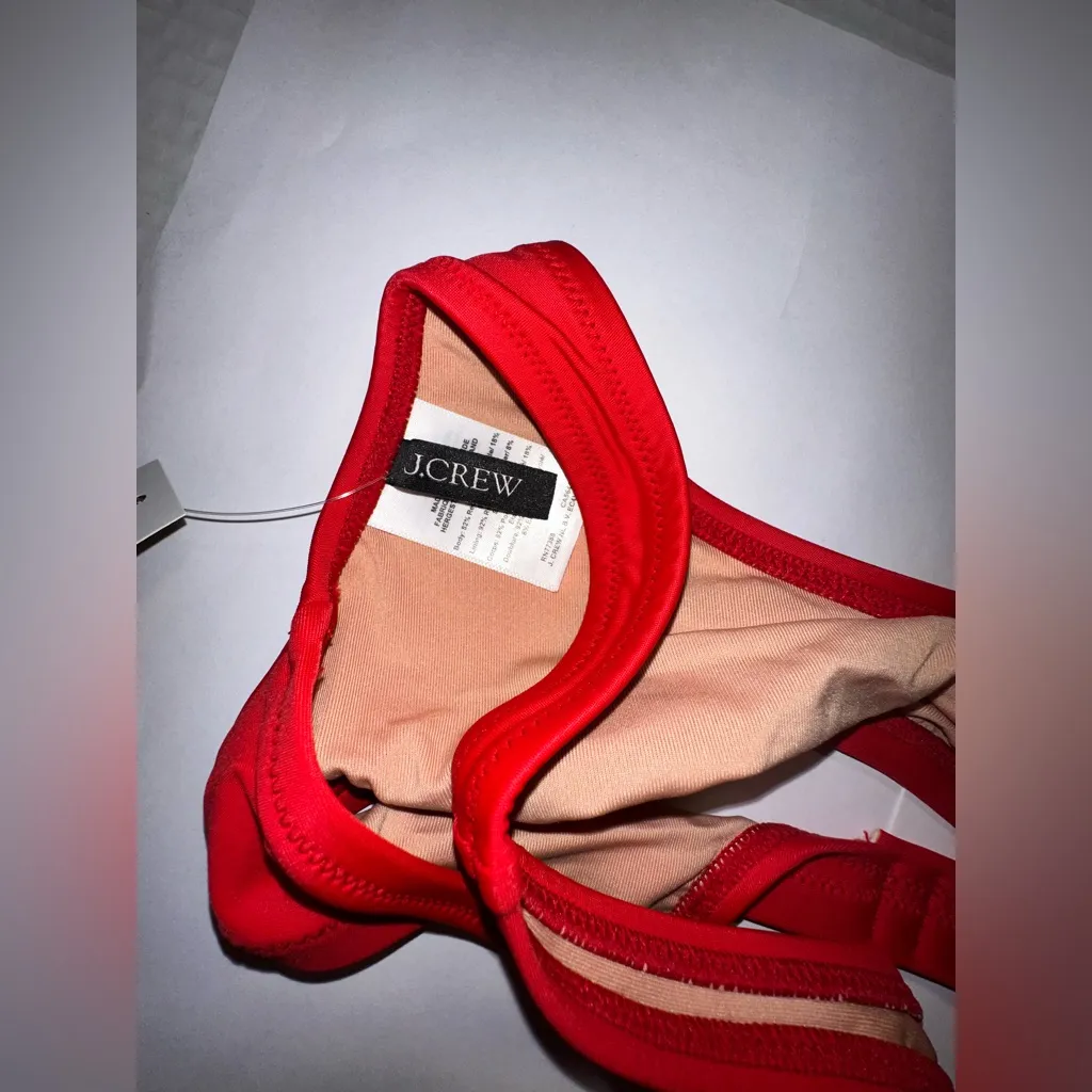 J Crew Heritage‎ Scoop Neck Bikini Top Size S Red Retro Swim Beach Classic New - Image 7